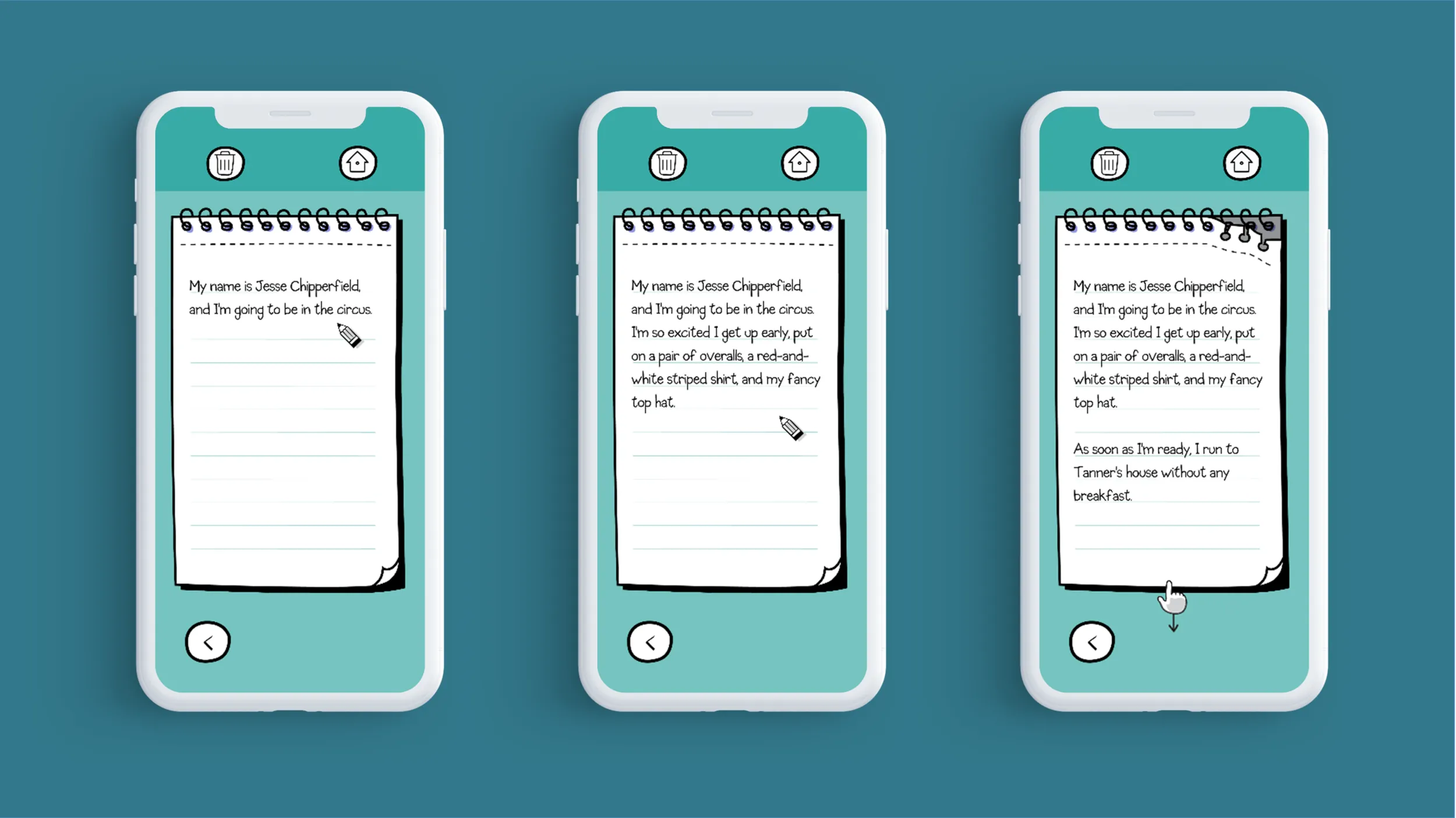 A paragraph of text revealing slowly, one sentence at a time on screen